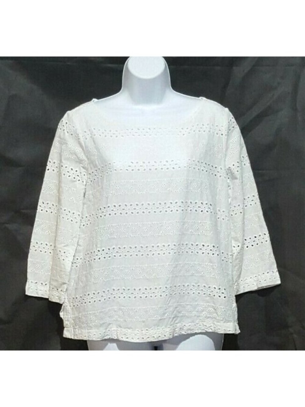 Liz Claiborne Top S Romantic Eyelet Peasant Blouse 3/4 Sleeve Boho